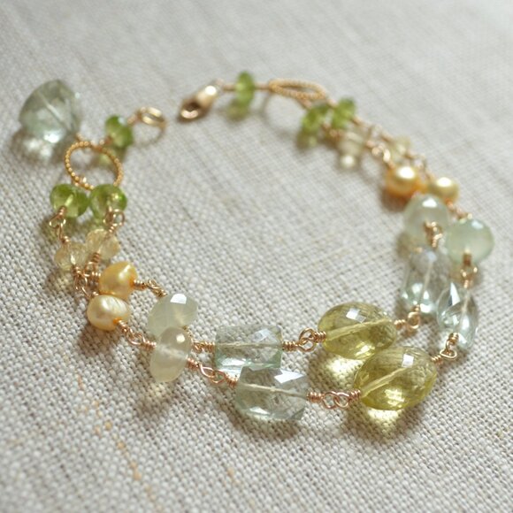 Double Strand Gemstone Bracelet in Lemon Lime - Hand Made in Canada - Picture 2 of 9
